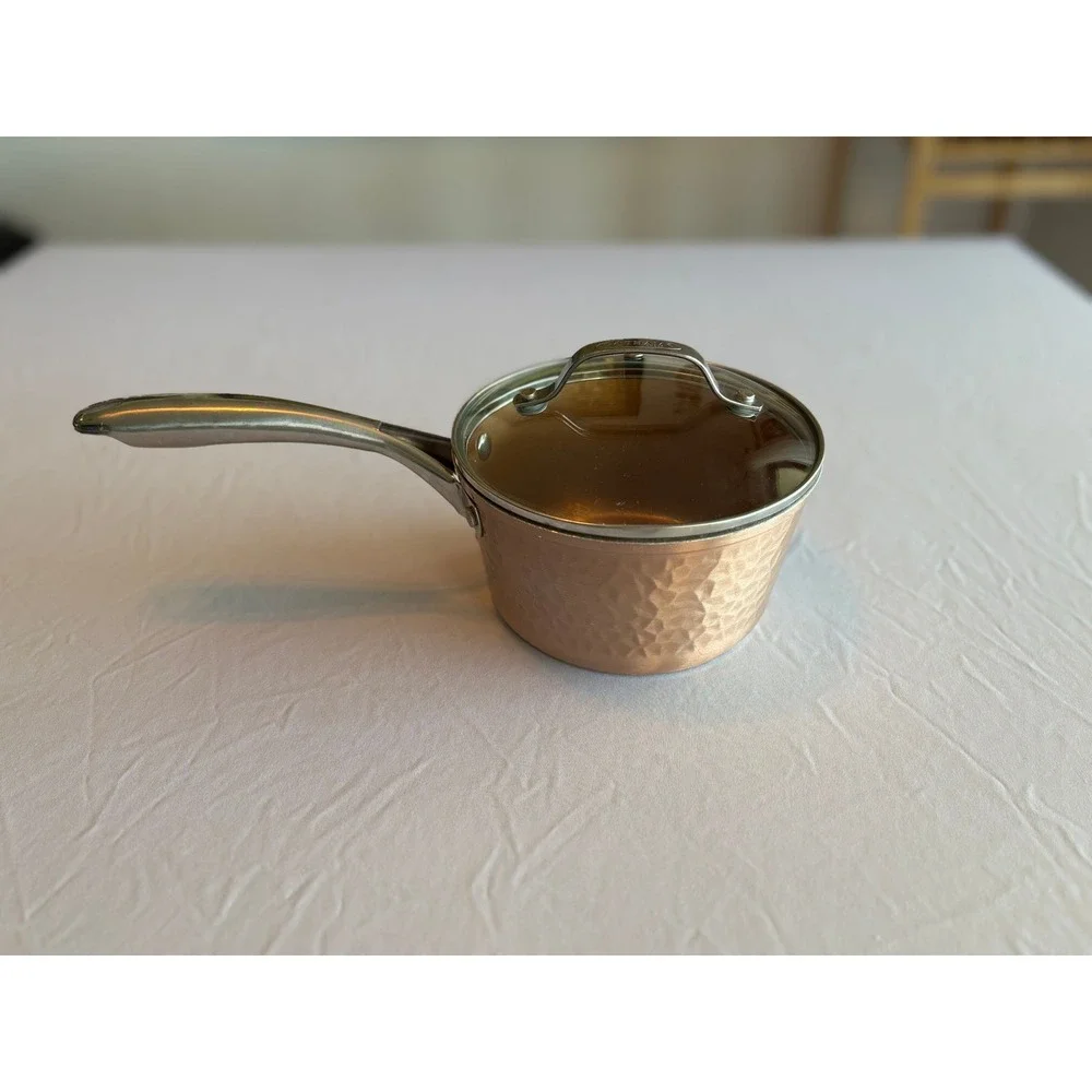 Gotham Steel Hammered Copper 8 inch Sauce Pan Cooking Pot with Glass Lid 9071
